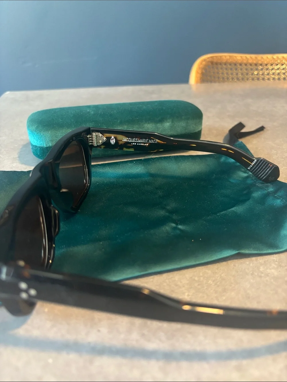 Gucci Teal Green Velvet Glasses Case with Branded Drawstring Pouch